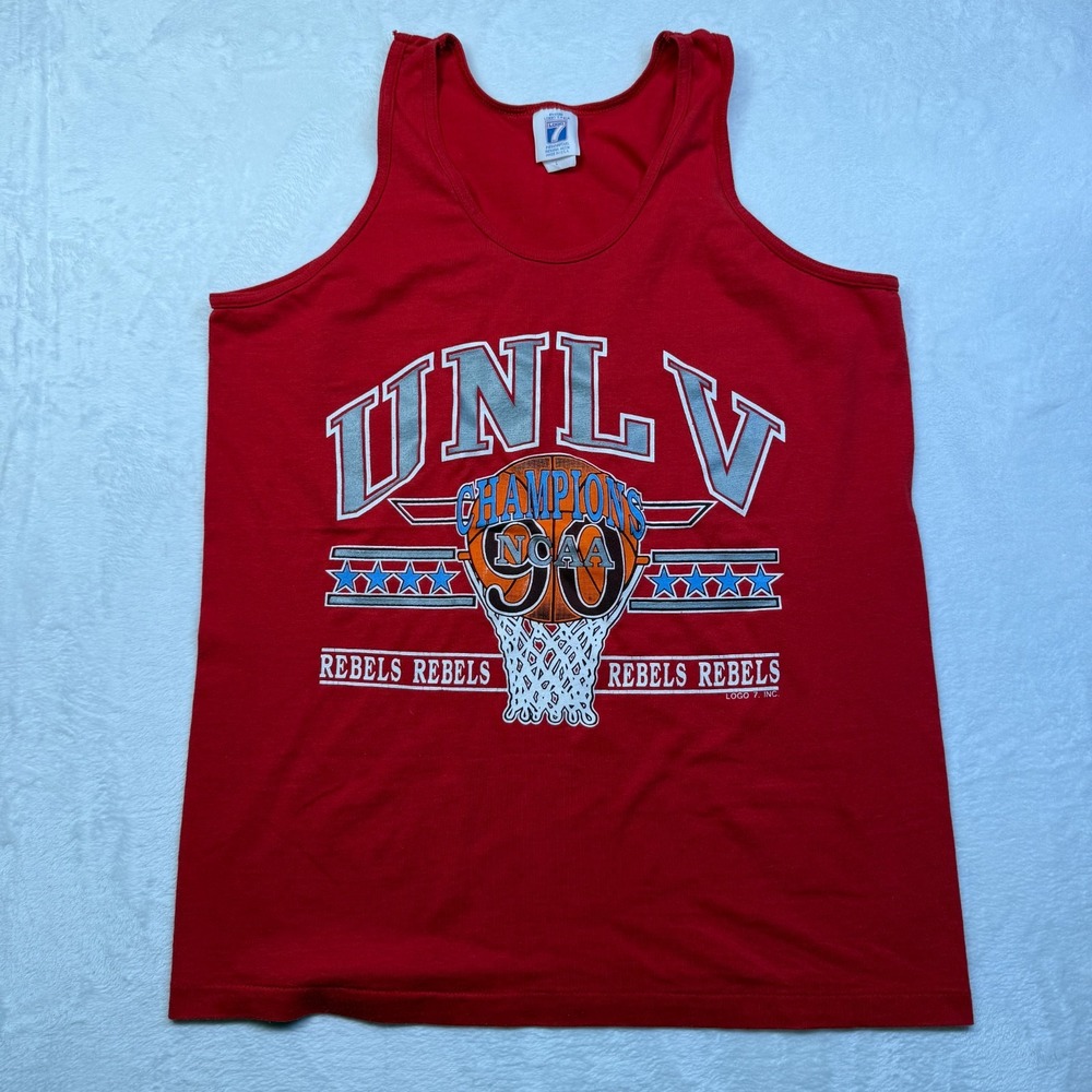VTG 1990 UNLV Runnin Rebels Tank Top Mens Large Logo 7 NCAA Champions Red